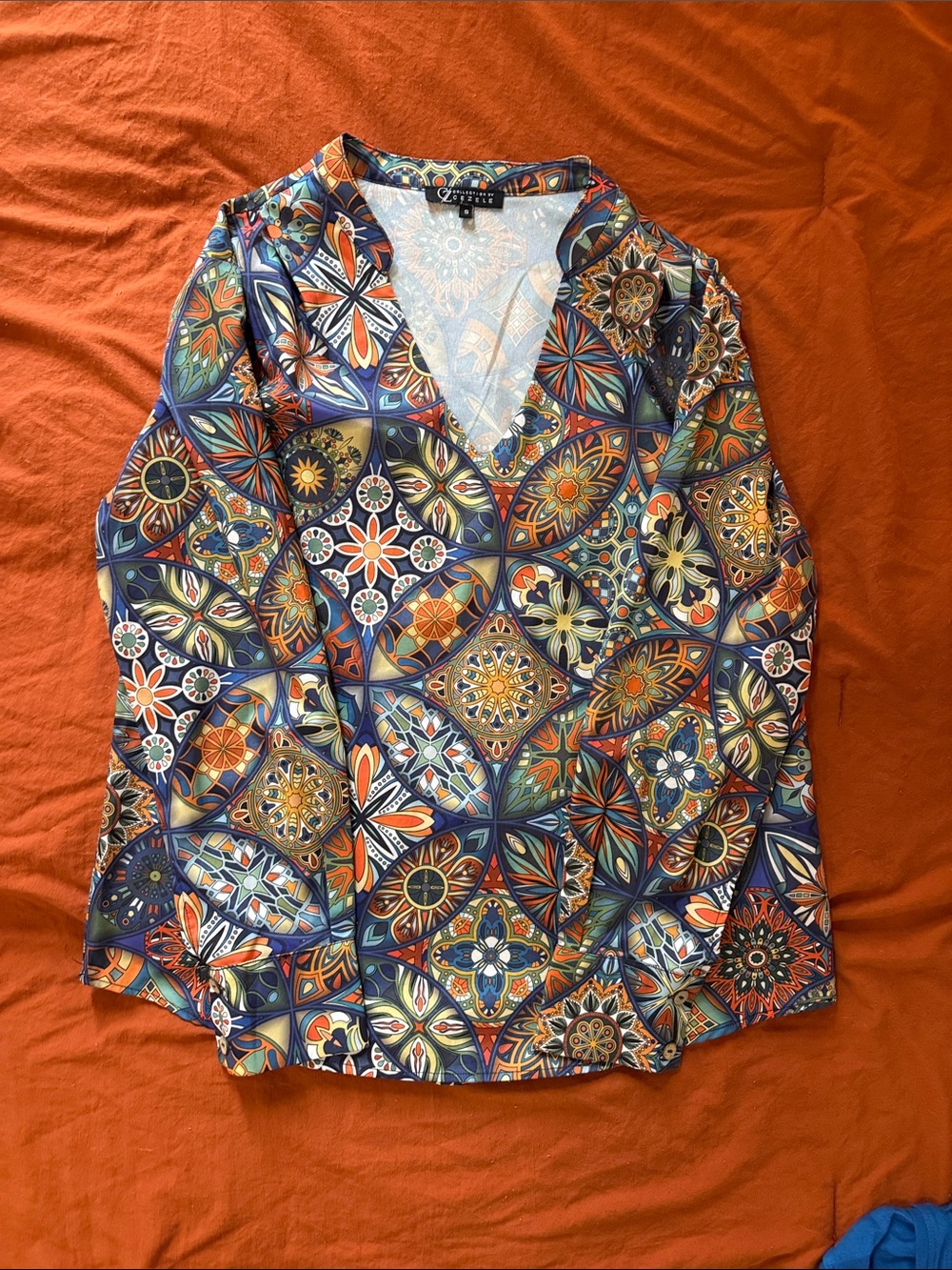 Patterned V-Neck Blouse in Multi-Color